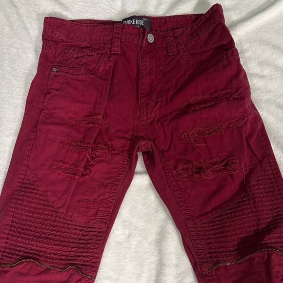Smoke Rise Distressed Red Jeans - Picture 1 of 5